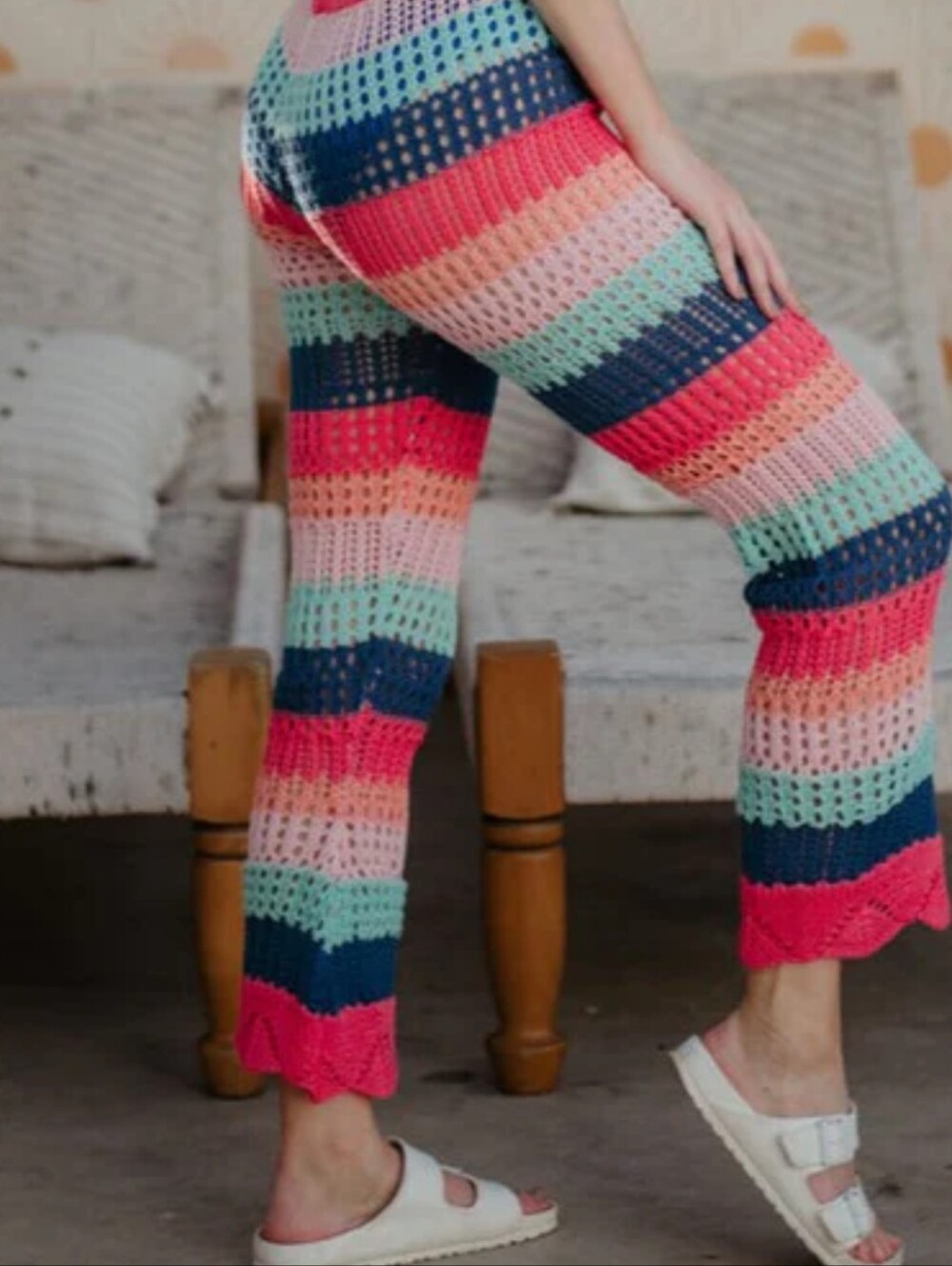 Katydid Crochet Stripe Women's Multicolor Pants. Sz M NWT